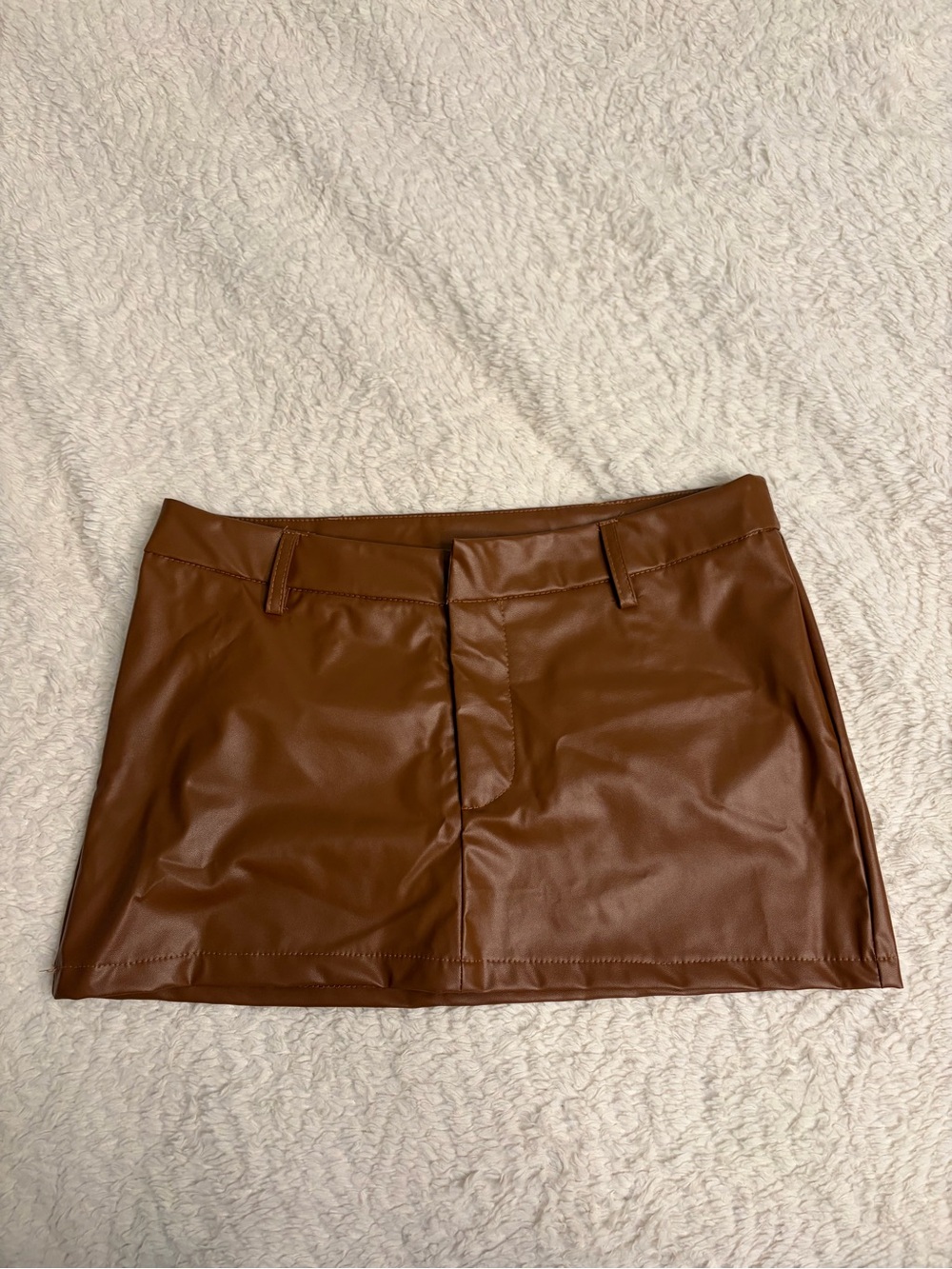Faux Leather Mini Skirt in Rich Brown, NEVER WORN!